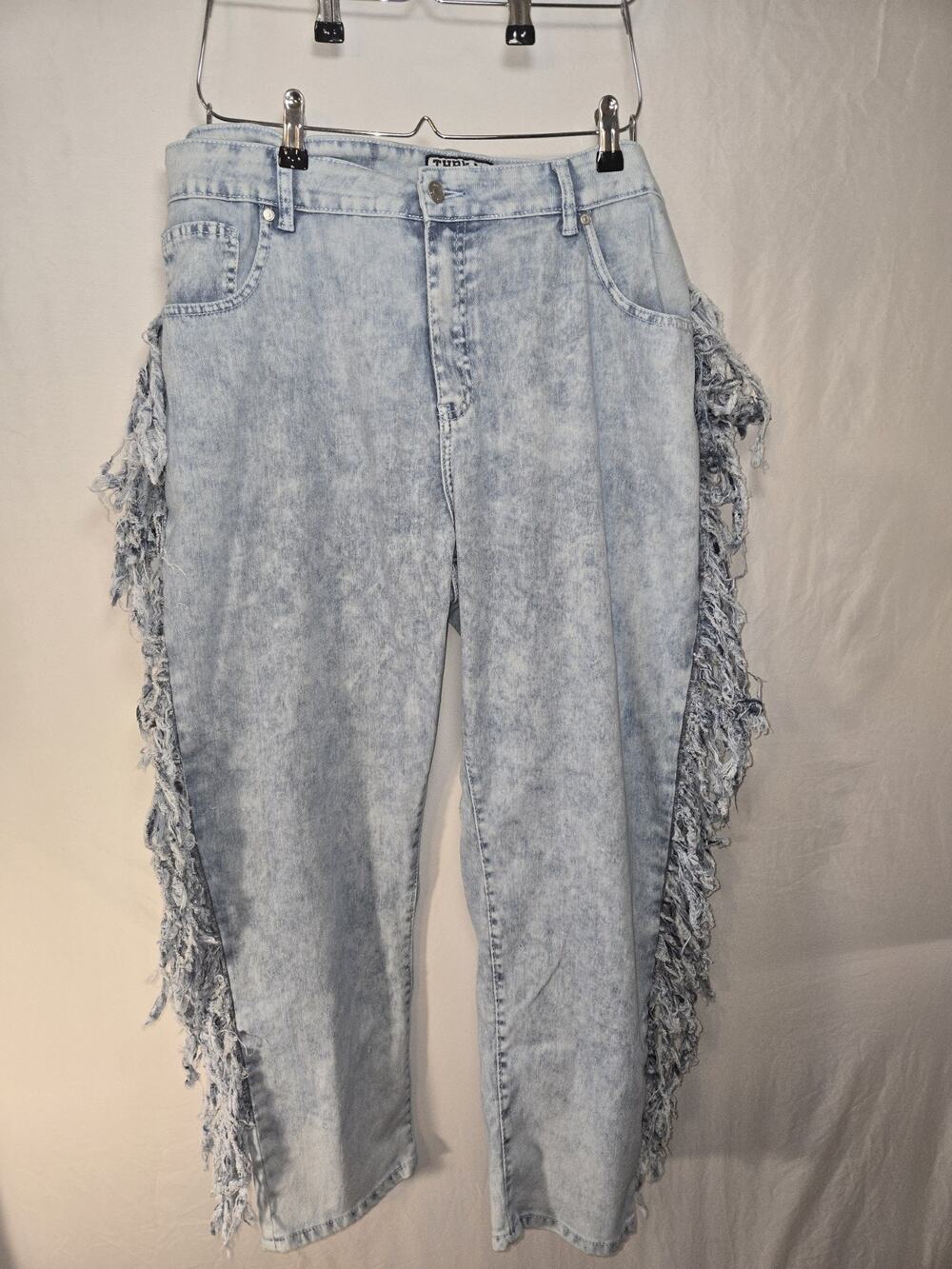 Thrill Design Fringed Acid Washed Denim Jeans US Womens Plus Size 24